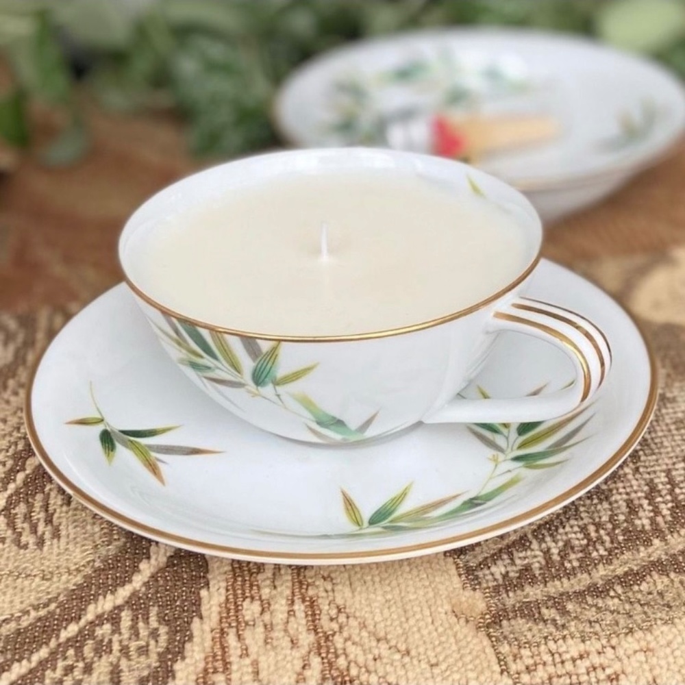 Bamboo Coconut Soy Candle Set Vintage Noritake Orient Tea Cup China